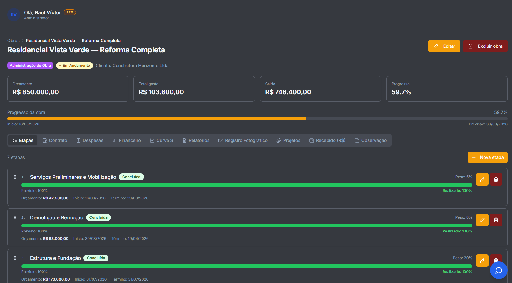 Cronograma sempre atualizado, sem retrabalho